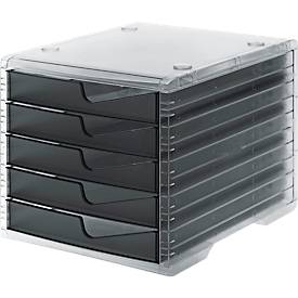 Styro Ladebox  swing light, 5 laden, uittrekstop & verzonken greep, stapelbaar, B 270 x D 340 x H 255 mm, polystyreen, transparant-antraciet