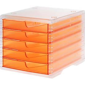 Styro Ladebox  swing light, 5 laden, uittrekstop & verzonken greep, stapelbaar, B 270 x D 340 x H 255 mm, polystyreen, transparant-apricot