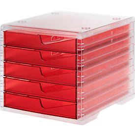 Styro Ladebox  swing light, 5 laden, uittrekstop & verzonken greep, stapelbaar, B 270 x D 340 x H 255 mm, polystyreen, transparant-cranberry