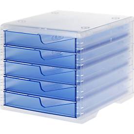 Styro Ladebox  swing light, 5 laden, uittrekstop & verzonken greep, stapelbaar, B 270 x D 340 x H 255 mm, polystyreen, transparant lichtblauw