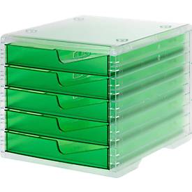 Styro Ladebox  swing light, 5 laden, uittrekstop & verzonken greep, stapelbaar, B 270 x D 340 x H 255 mm, polystyreen, transparant groen