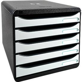 Exacompta Ladebox BIG-BOX PLUS, A4+ formaat, 5 halfopen laden met uittrekstop, verzonken greep & etikethouder, zwart-wit