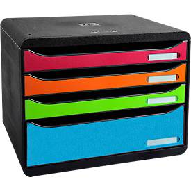Exacompta Ladebox BIG-BOX PLUS HORIZON QUER, A4+, 4 halfopen laden, uittrekstop/greephouder/etikethouder, etiketten, Blue Angel, zwart-harliner