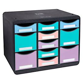 Exacompta Ladebox  STORE BOX MULTI Aquarel, 7 kleine & 4 hoge lades met uittrekstop & verzonken handgreep, kunststof, zwart