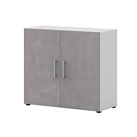 Vleugeldeurkast TEMPIO -  van hout - 2 OH - B 800 x D 340 x H 720 mm - wit/beton