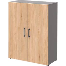 Vleugeldeurkast TEMPIO -  van hout - 3 OH - B 800 x D 340 x H 1070 mm - antraciet/hickory eiken