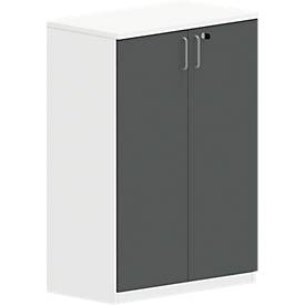 Vleugeldeurkast NEVADA - houten - B 800 x D 445 x H 1155 mm - 3 OH - wit en donkergrijs