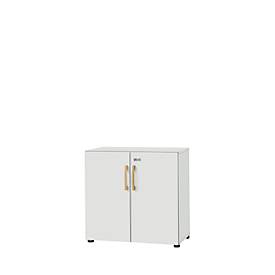 Schäfer Shop Select Kast Start Off Wood, van hout, 2 OH, afsluitbaar, onderstel met glijpootjes, B 800 x D 420 X H 744 mm, lichtgrijs