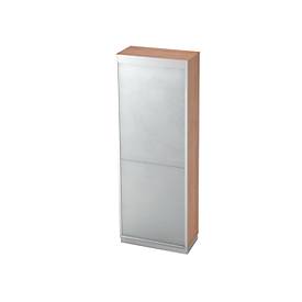 Roldeurkast 5 ordnerhoogten, B 800 x D 420 mm, notenhoutpatroon/zilver