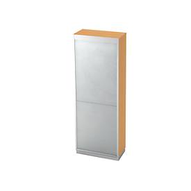 Roldeurkast 5 ordnerhoogten, B 800 x D 420 mm, beukenpatroon/zilver
