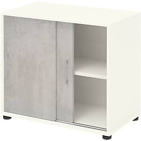 Aanbouwkast TEMPIO, van hout, 2 schuifdeuren, 2 OH, B 800 x D 430 x H 740 mm, wit/beton