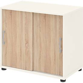 Aanbouwkast TEMPIO, van hout, 2 schuifdeuren, 2 OH, B 800 x D 430 x H 740 mm, wit/Sonoma eik