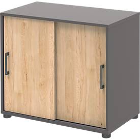 Aanbouwkast TEMPIO, van hout, 2 schuifdeuren, 2 OH, B 800 x D 430 x H 740 mm, antraciet/ickory eiken