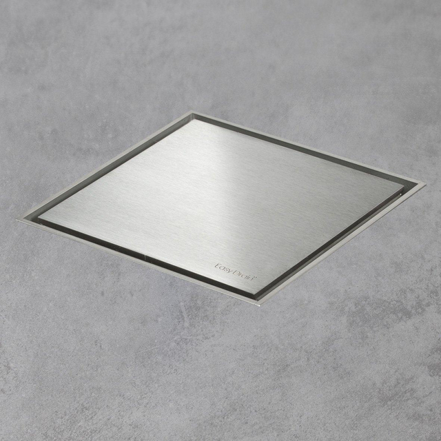 Easy Drain AquaJewels Quattro Zero geborsteld 15x15cm met zijuitlaat 50mm waterslot 30/35/50mm RVS AJQ 15X15 ZM ajq-15x15-zm