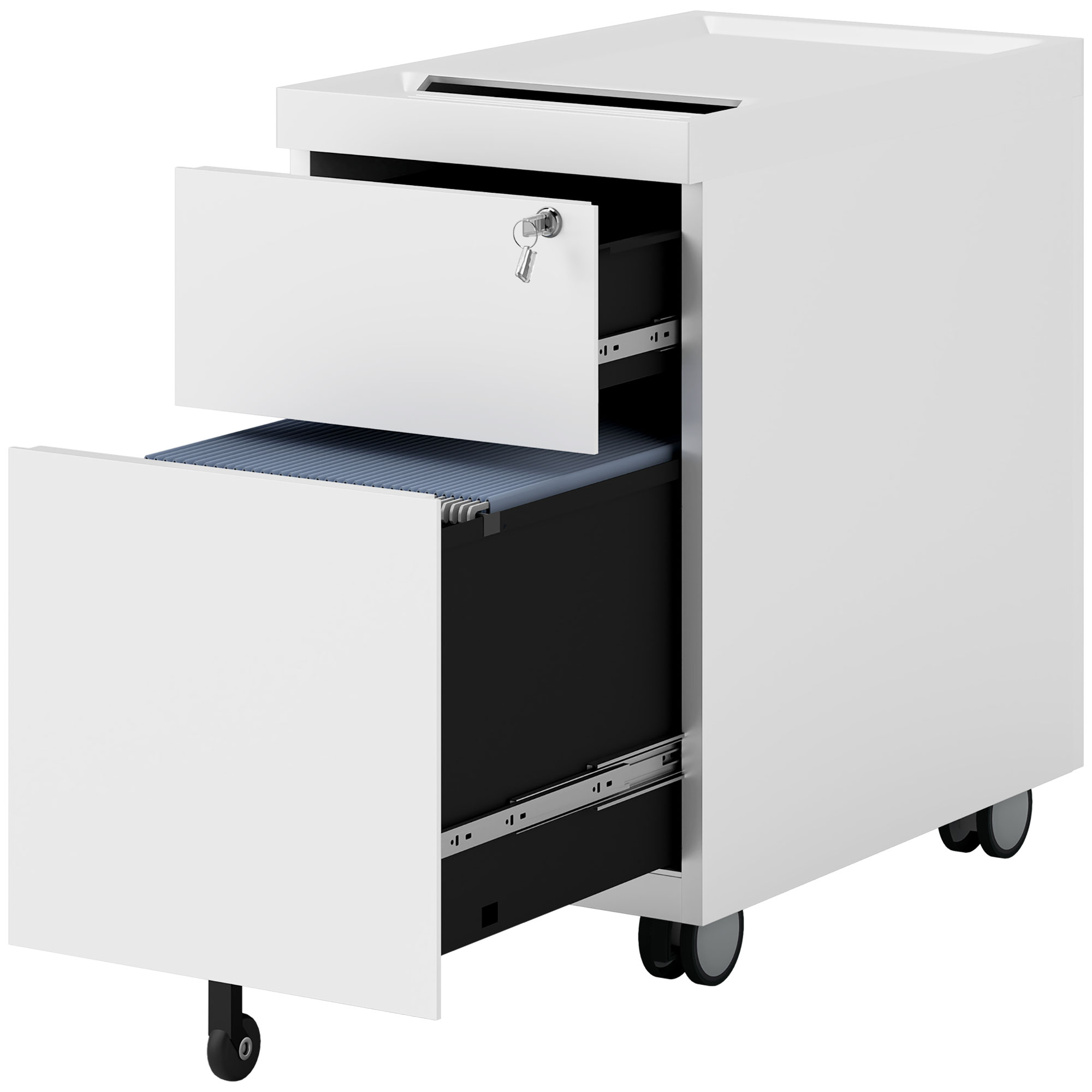 HOMCOM archiefcontainer met dubbelslot, veilig en stevig, voor hangmappen, gepoedercoat staal, 30 x 50 x 53,5 cm, wit | Aosom.nl