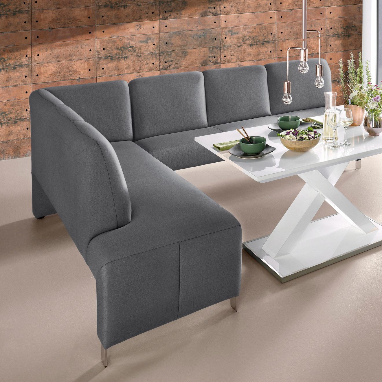 Exxpo - sofa fashion Hoekbank Intenso, modern, keuze uit leer of textiel, 264/197 cm (B/D) hoge bodemvrijheid, vrij in de ruimte te plaatsen, hoog zitcomfort