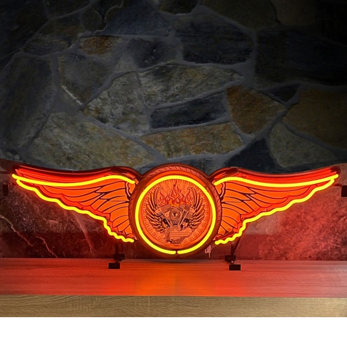 Fiftiesstore Motorcycle Wings (Echte) Neon Verlichting Oranje/Oranje 112 x 36 cm