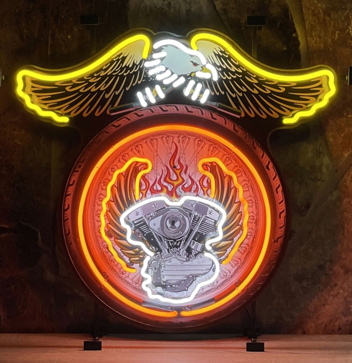 Fiftiesstore Motorcycle Eagle (Echte) Neon Verlichting 76 x 60 cm