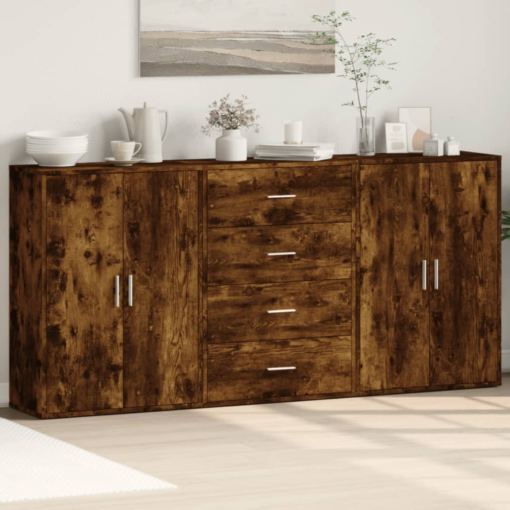 VidaXL Dressoirs 3 st 60x31x84 cm bewerkt hout gerookt eikenkleurig