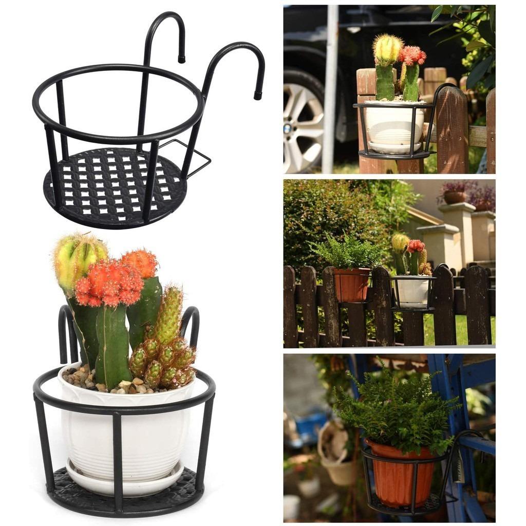 W7 ping 3PCS Lron Art Balkon Bloempot Hangende Manden Plantenrekken Gesmeed Leuning Hek Bloemenplank Black-1pcs