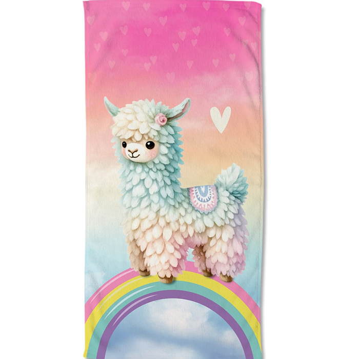 Good Morning Kinderstrandlaken Alpaca Regenboog – 75x150 cm