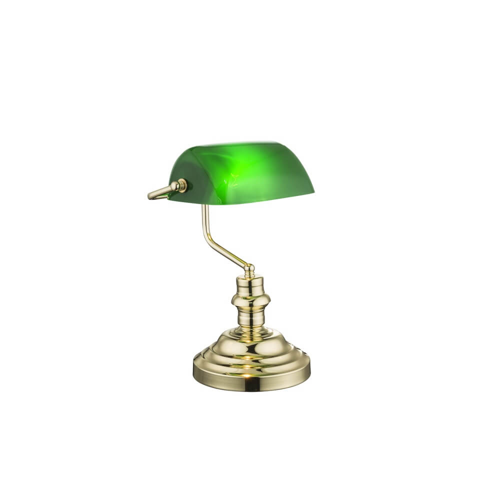 Globo Klassieke bureaulamp Antique nikkel met groen glas 2491K