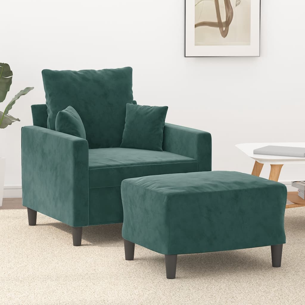 VidaXL Fauteuil met voetenbank 60 cm fluweel donkergroen