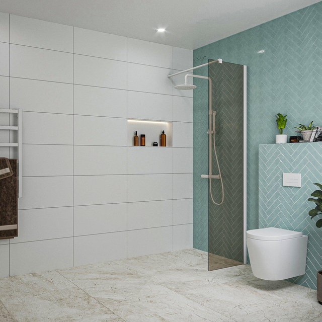 Fortifura Galeria inloopdouche - 50x200cm - rookglas - wandarm - mat wit SW797936/SW797906