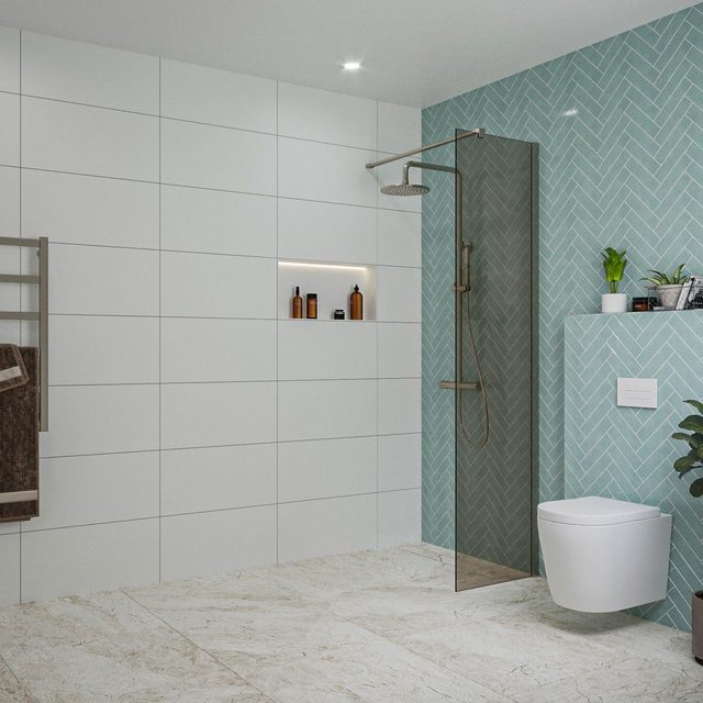 Fortifura Galeria inloopdouche - 50x200cm - rookglas - wandarm - Geborsteld Gunmetal PVD SW797936/SW797907