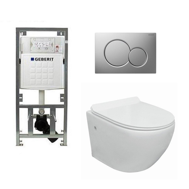 Geberit Go toiletset compact Rimless inclusief UP320 toiletreservoir met softclose en quickrelease toiletzitting met bedieningsplaat glans verchroomd 0701131/0700519/sw242519/