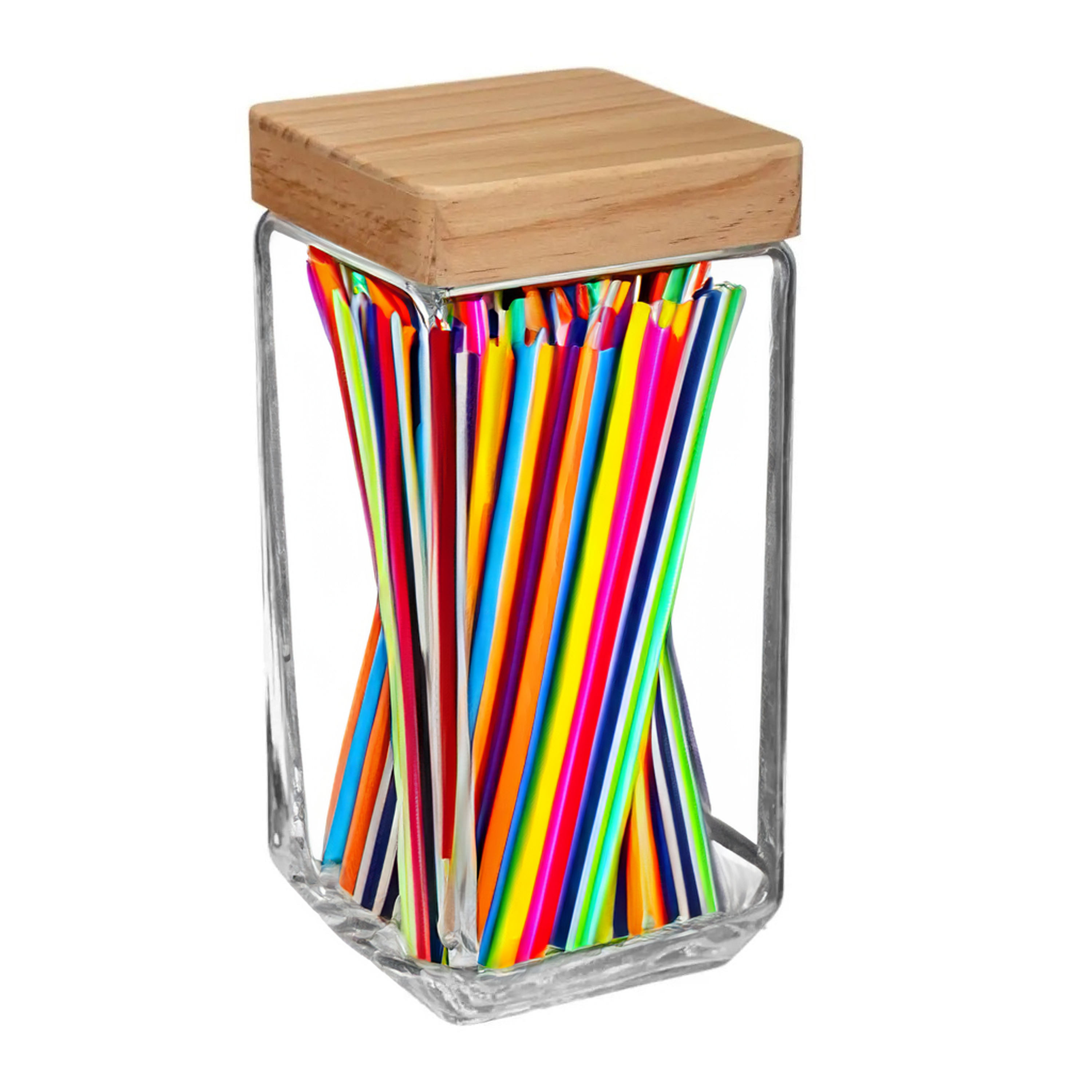 5five voedsel/spullen voorraadpot - Glas en houten deksel - 2000 ml - luchtdichte sluiting -