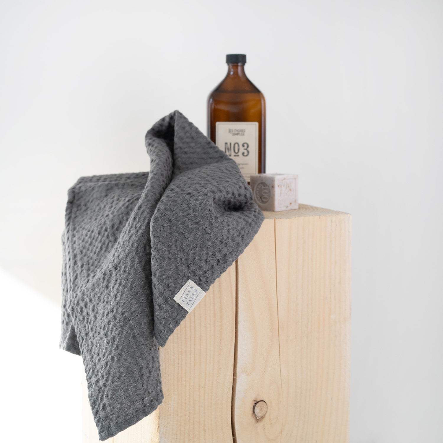 Linen Tales  linnen/katoen wafel keukendoek - dark grey - 50 x 70 cm