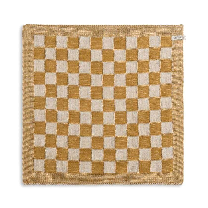Knit Factory  gebreide keukendoek geruit - oker/ecru