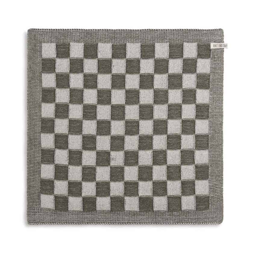 Knit Factory  gebreide keukendoek geruit - khaki/ecru
