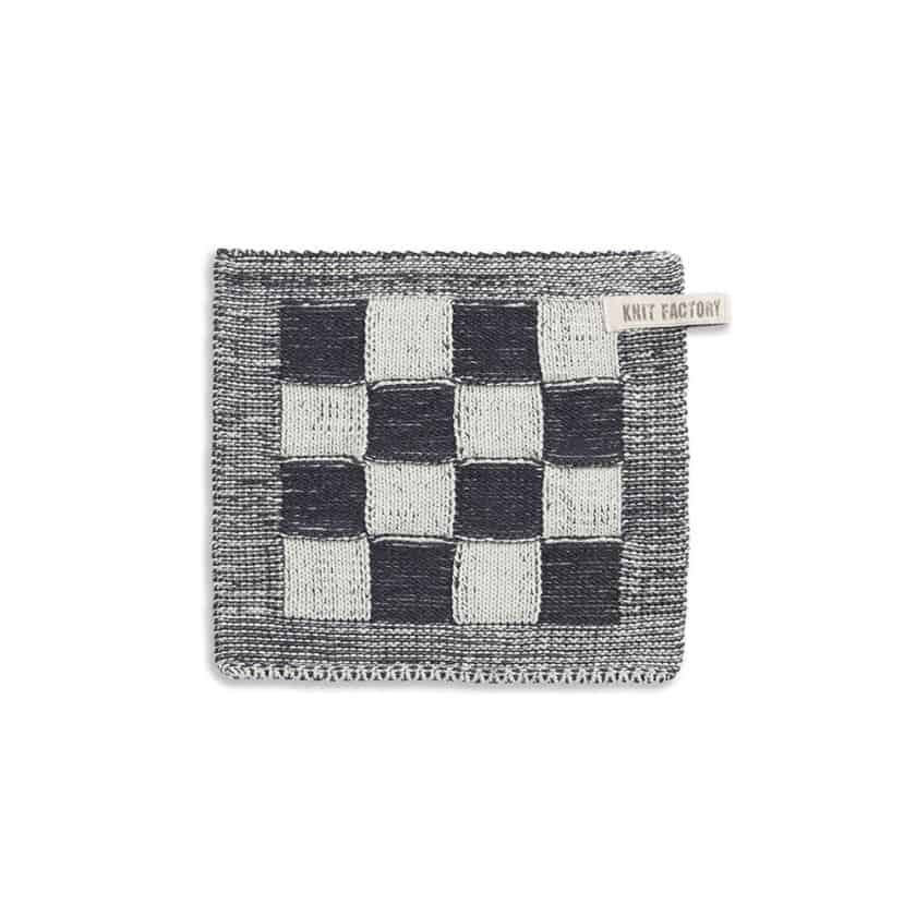Knit Factory  gebreide pannenlap geruit - antraciet/ecru