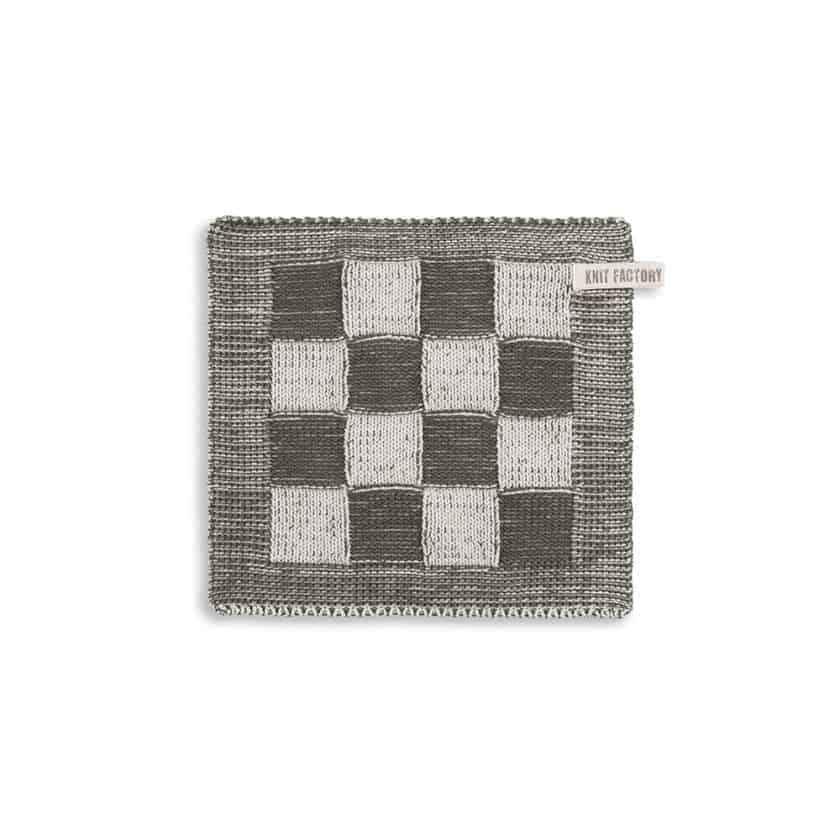 Knit Factory  gebreide pannenlap geruit - khaki