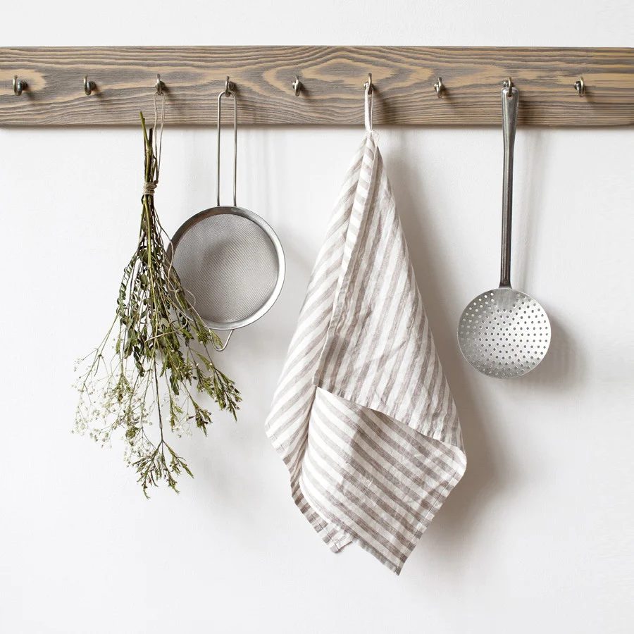 Linen Tales  linnen theedoek - natural white stripe - 45 x 65 cm