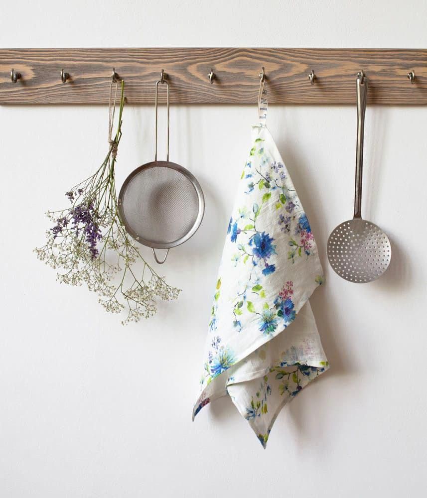 Linen Tales  linnen theedoek white flower - 45 x 65 cm