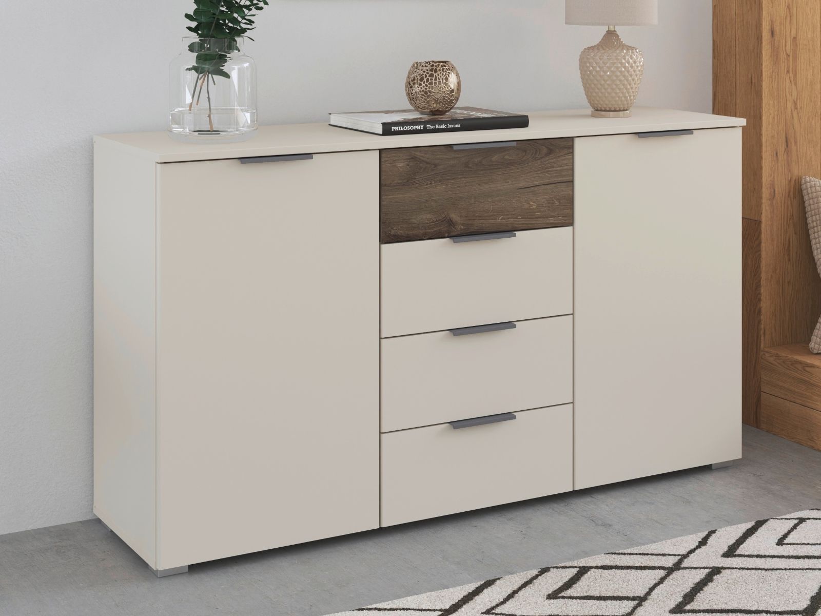 Mobistoxx Commode SAJORIS 2 deuren 4 lades kasjmier/atlantische eik