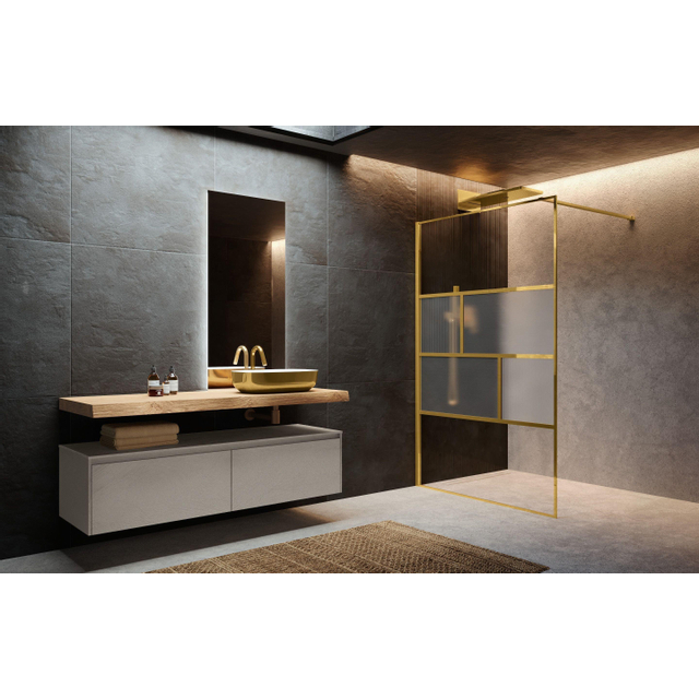Novellini H art Inloopdouche - 80x200cm - Ribbelglas linea 1 - Brushed gold (goud) harthc80-92p