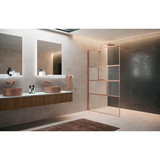 Novellini H art Inloopdouche - 80x200cm - Ribbelglas flute - brushed red gold (koper) harthc80-94r