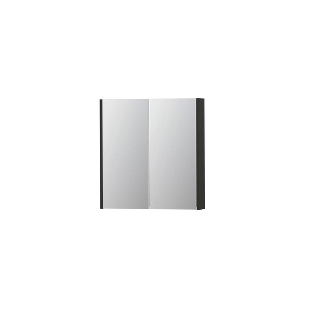 Ink SPK2 Spiegelkast - 70x14x74cm - 2 deuren - dubbelzijdige Spiegel - schakelaar en stopcontact - MDF lak antraciet mat 1105152