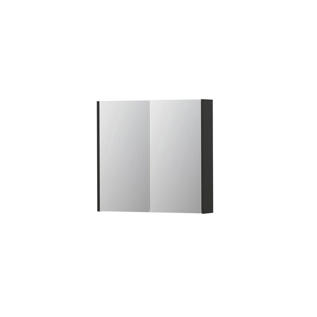 Ink SPK2 Spiegelkast - 80x14x74cm - 2 deuren - dubbelzijdige Spiegel - schakelaar en stopcontact - MDF lak antraciet mat 1105202