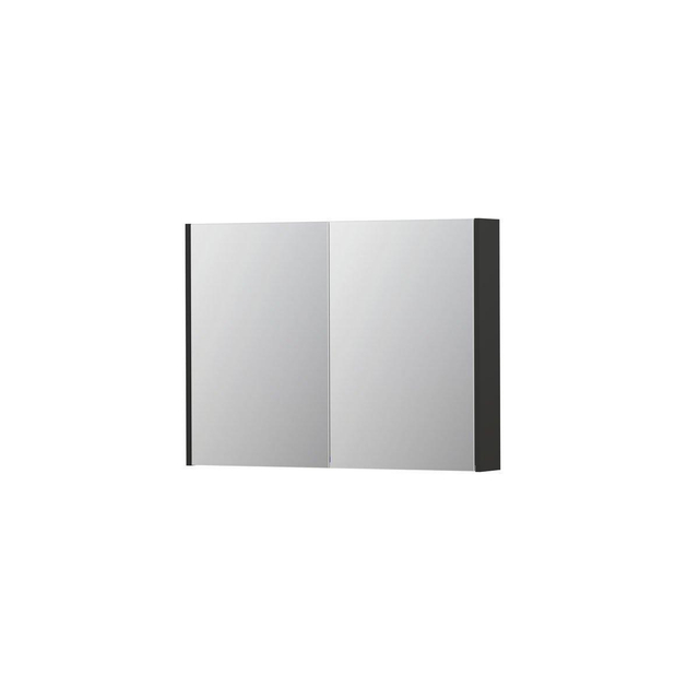 Ink SPK2 Spiegelkast - 100x14x74cm - 2 deuren - dubbelzijdige Spiegel - schakelaar en stopcontact - MDF lak antraciet mat 1105302