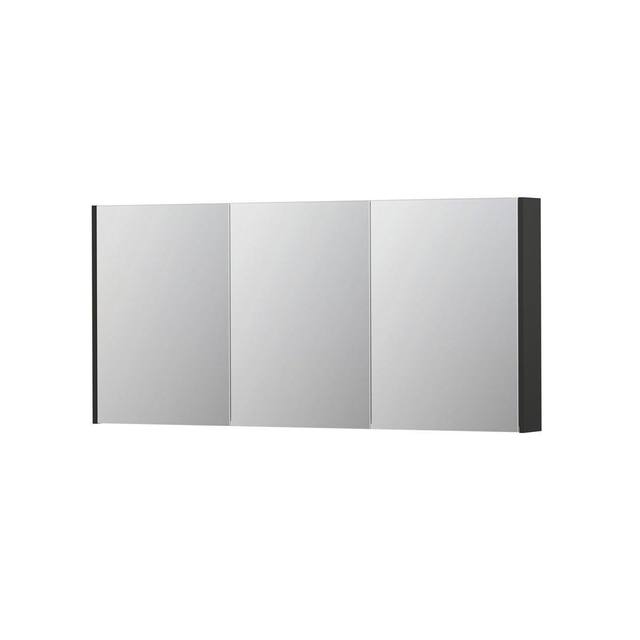 Ink SPK2 Spiegelkast - 160x14x74cm - 3 deuren - dubbelzijdige Spiegel - schakelaar en stopcontact - MDF lak antraciet mat 1105502