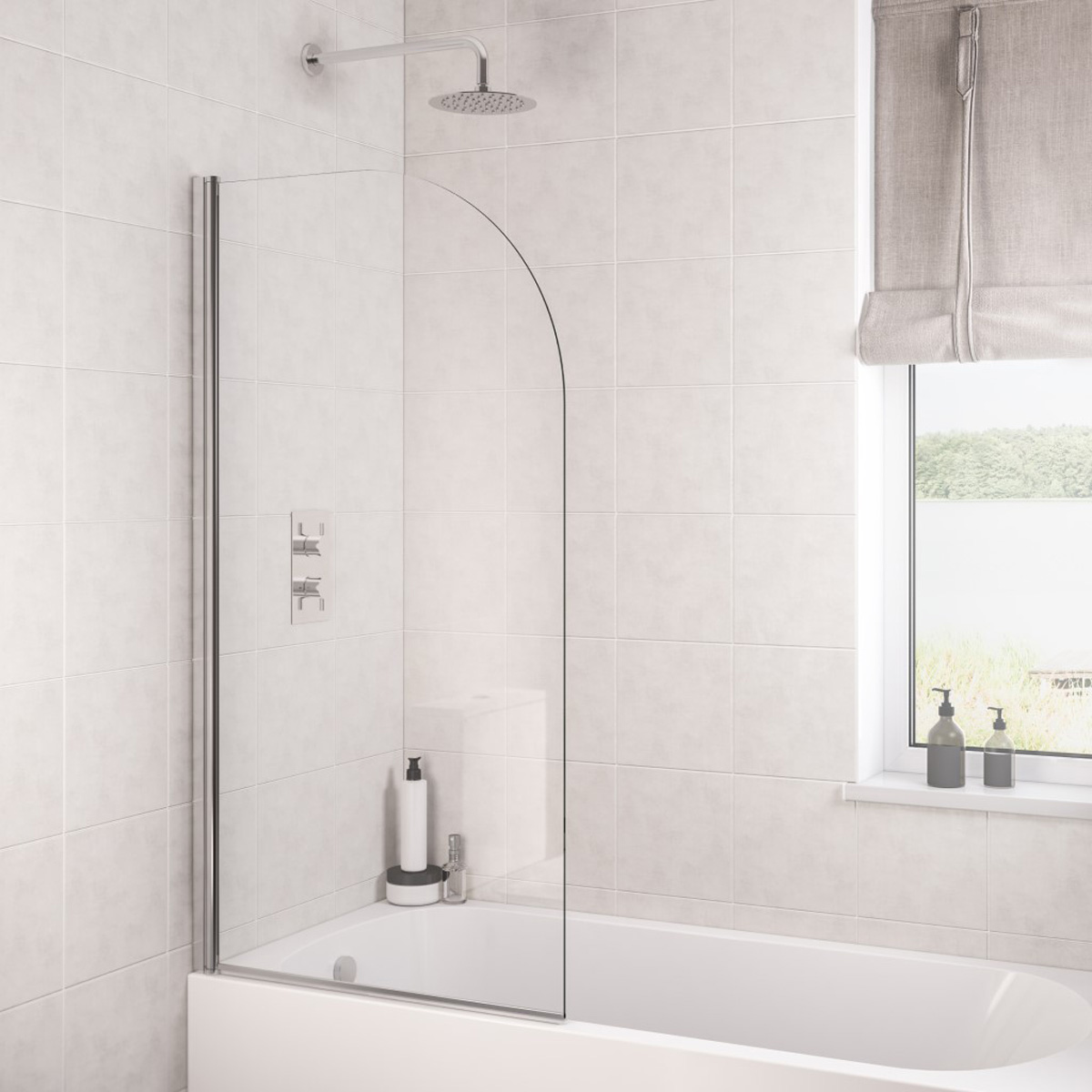 Eastbrook Designer badwand met ronde hoek 80x140cm chroom