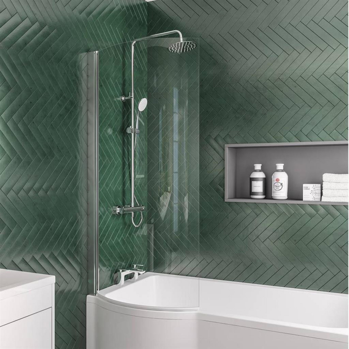 Eastbrook P-Shape badwand links 75x140cm chroom