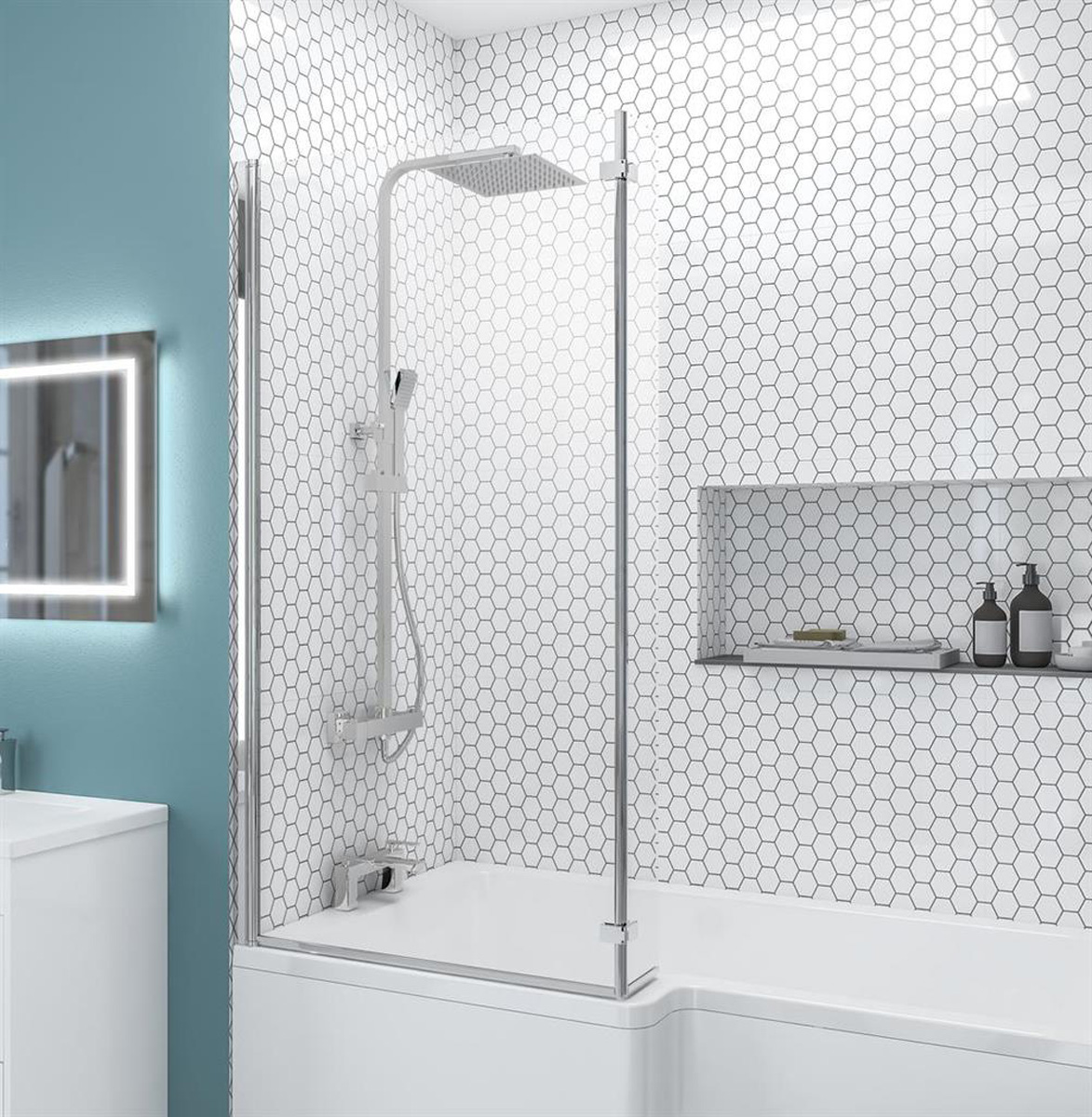 Eastbrook L-Shape badwand 85x140cm links chroom