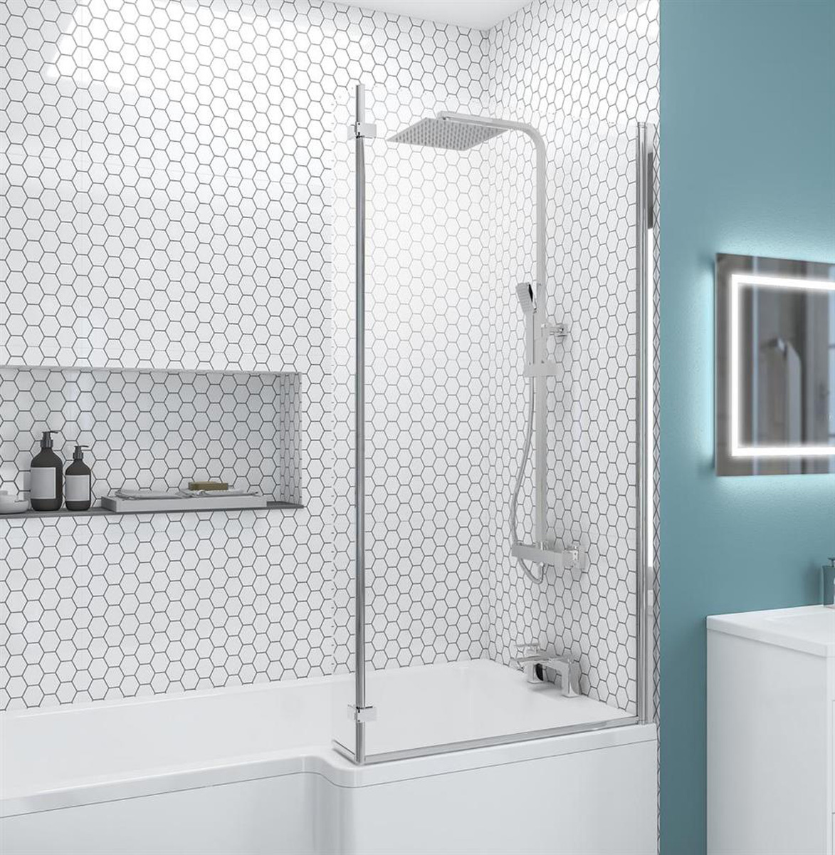 Eastbrook L-Shape badwand 85x140cm rechts chroom