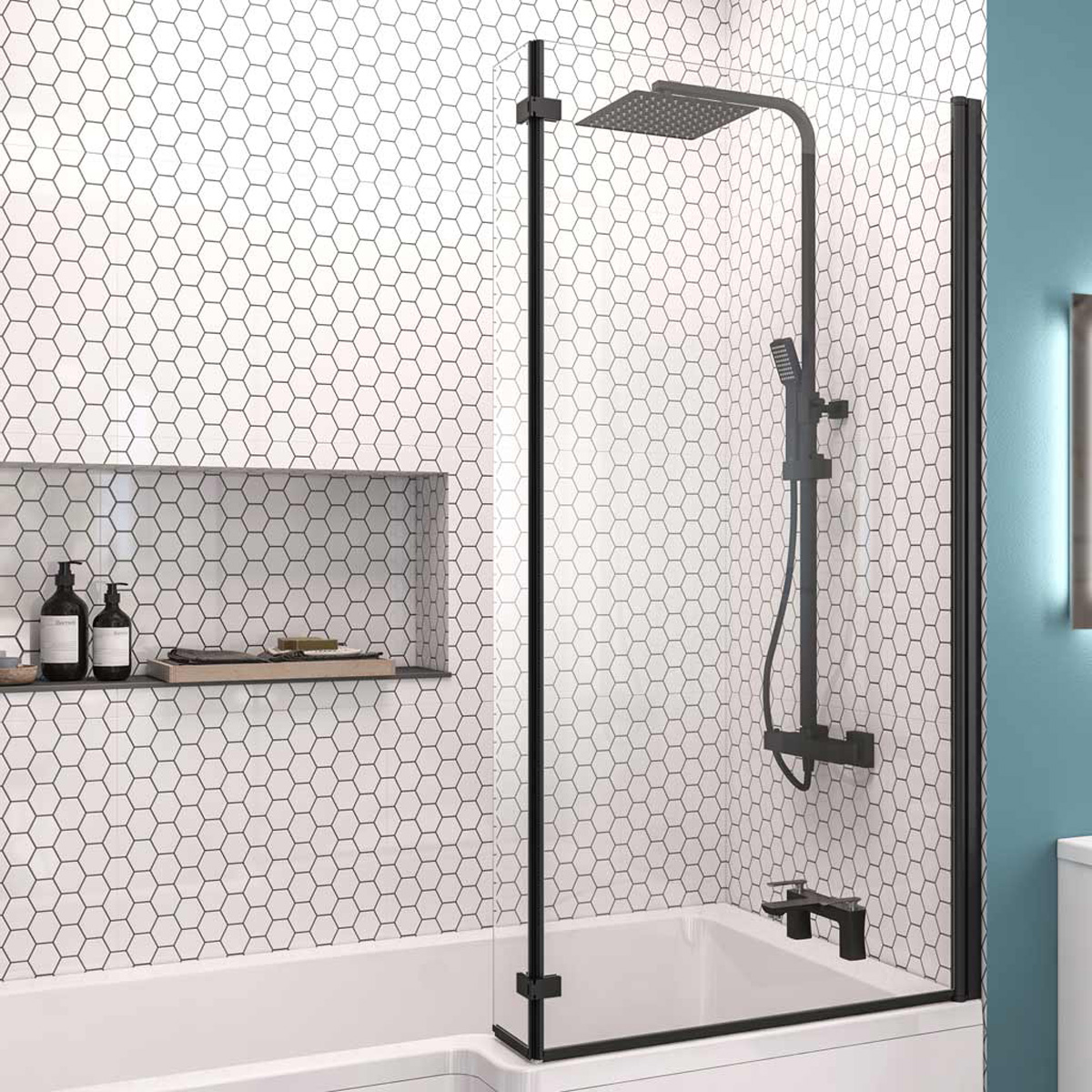 Eastbrook L-Shape badwand 85x140cm rechts zwart mat